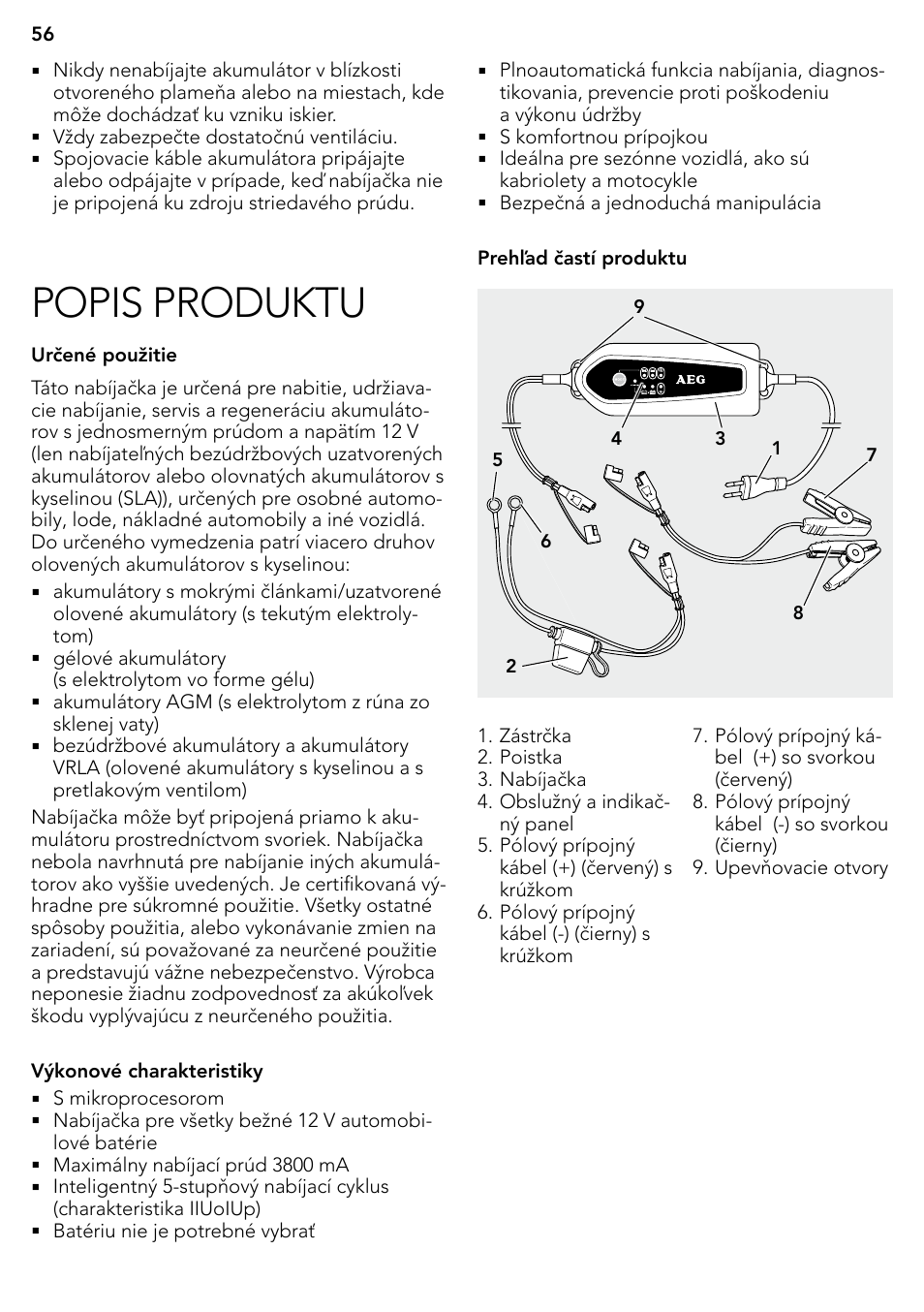 Popis produktu | AEG Micro-Processor Charging Unit LP 3.8 User Manual | Page 56 / 64