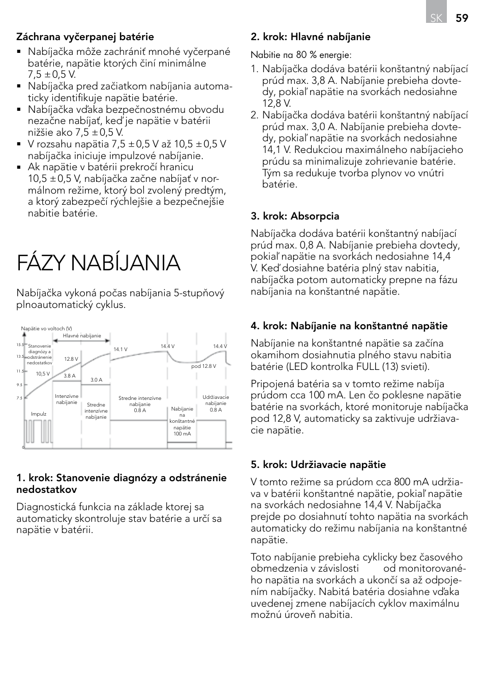 Fázy nabíjania, 59 sk | AEG Micro-Processor Charging Unit LP 3.8 User Manual | Page 59 / 64