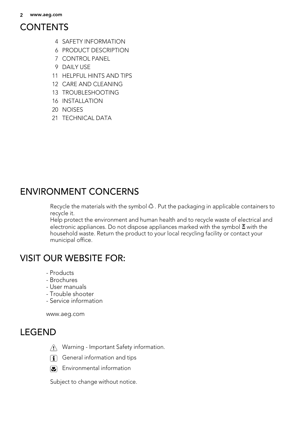 AEG S71700TSX0 User Manual | Page 2 / 24