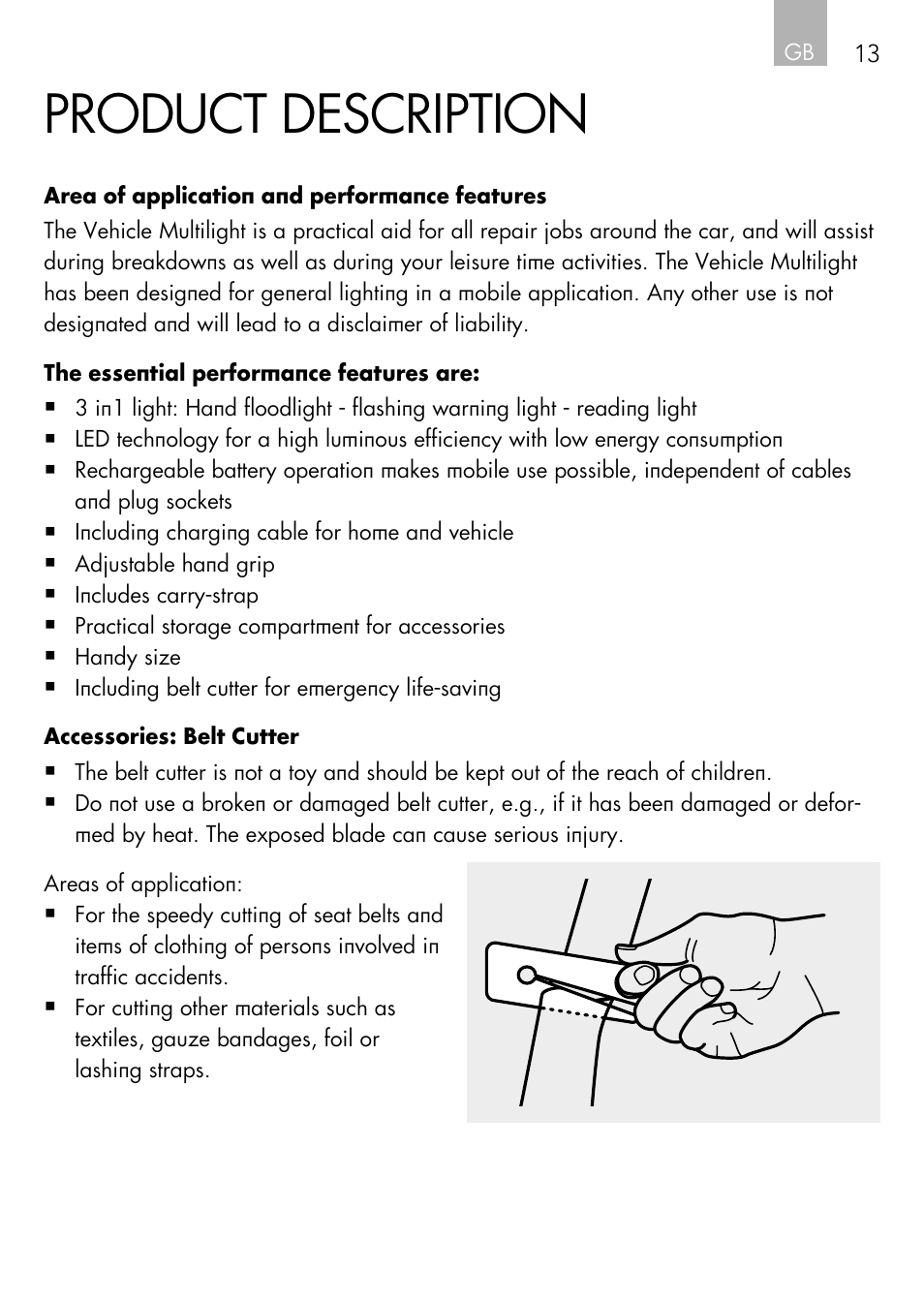 Product description | AEG Vehicle Multilight KL3 User Manual | Page 13 / 50