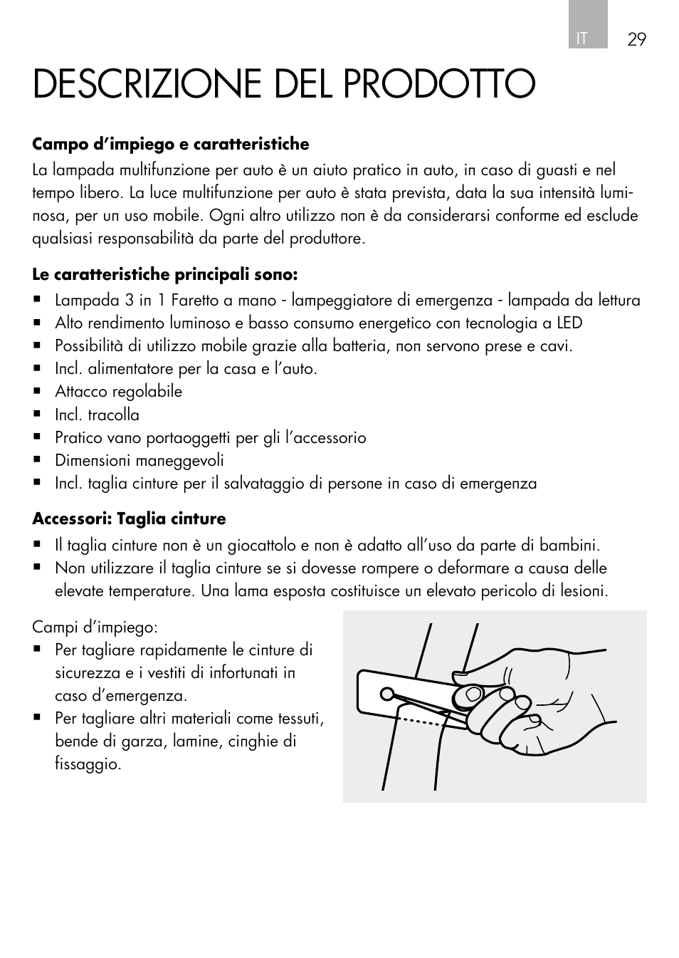 Descrizione del prodotto | AEG Vehicle Multilight KL3 User Manual | Page 29 / 50