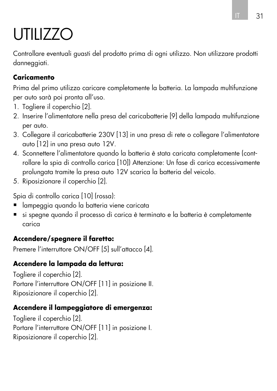 Utilizzo | AEG Vehicle Multilight KL3 User Manual | Page 31 / 50