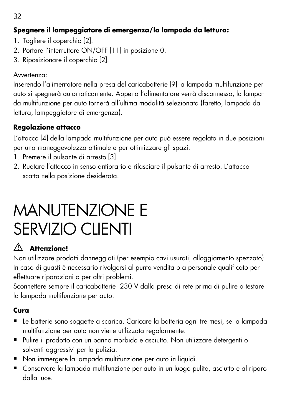 Manutenzione e servizio clienti | AEG Vehicle Multilight KL3 User Manual | Page 32 / 50