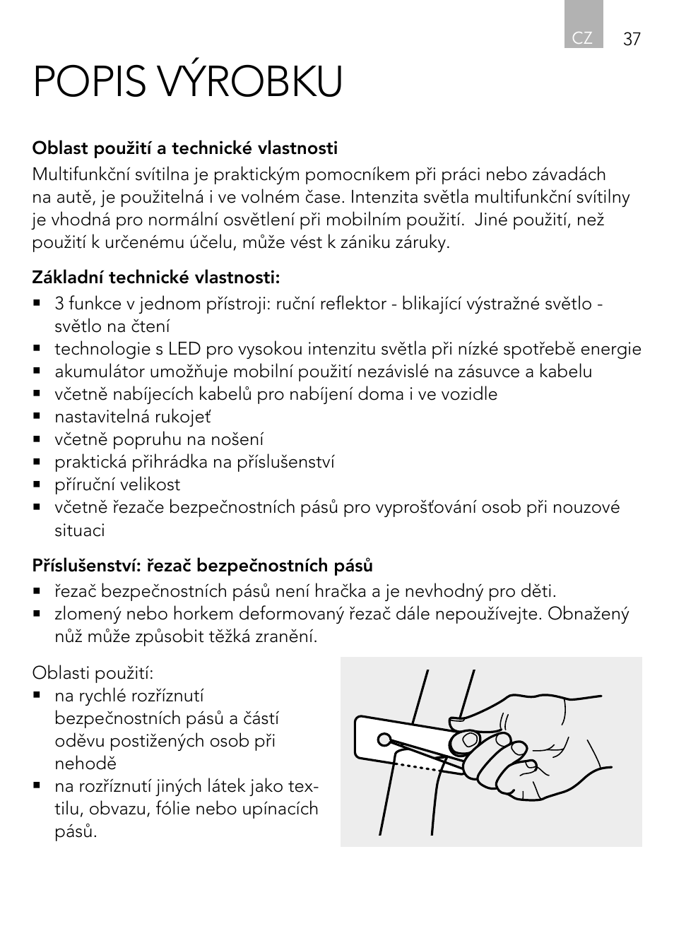 Popis výrobku | AEG Vehicle Multilight KL3 User Manual | Page 37 / 50