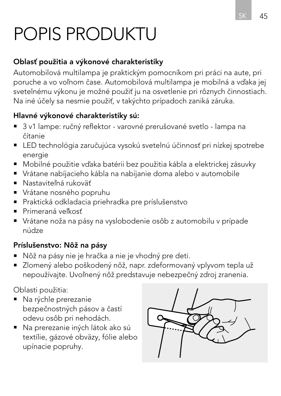 Popis produktu | AEG Vehicle Multilight KL3 User Manual | Page 45 / 50