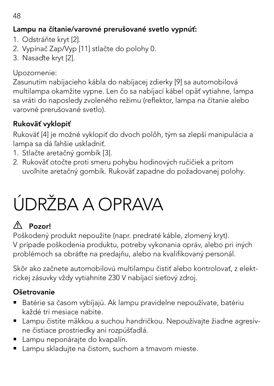 Údržba a oprava | AEG Vehicle Multilight KL3 User Manual | Page 48 / 50