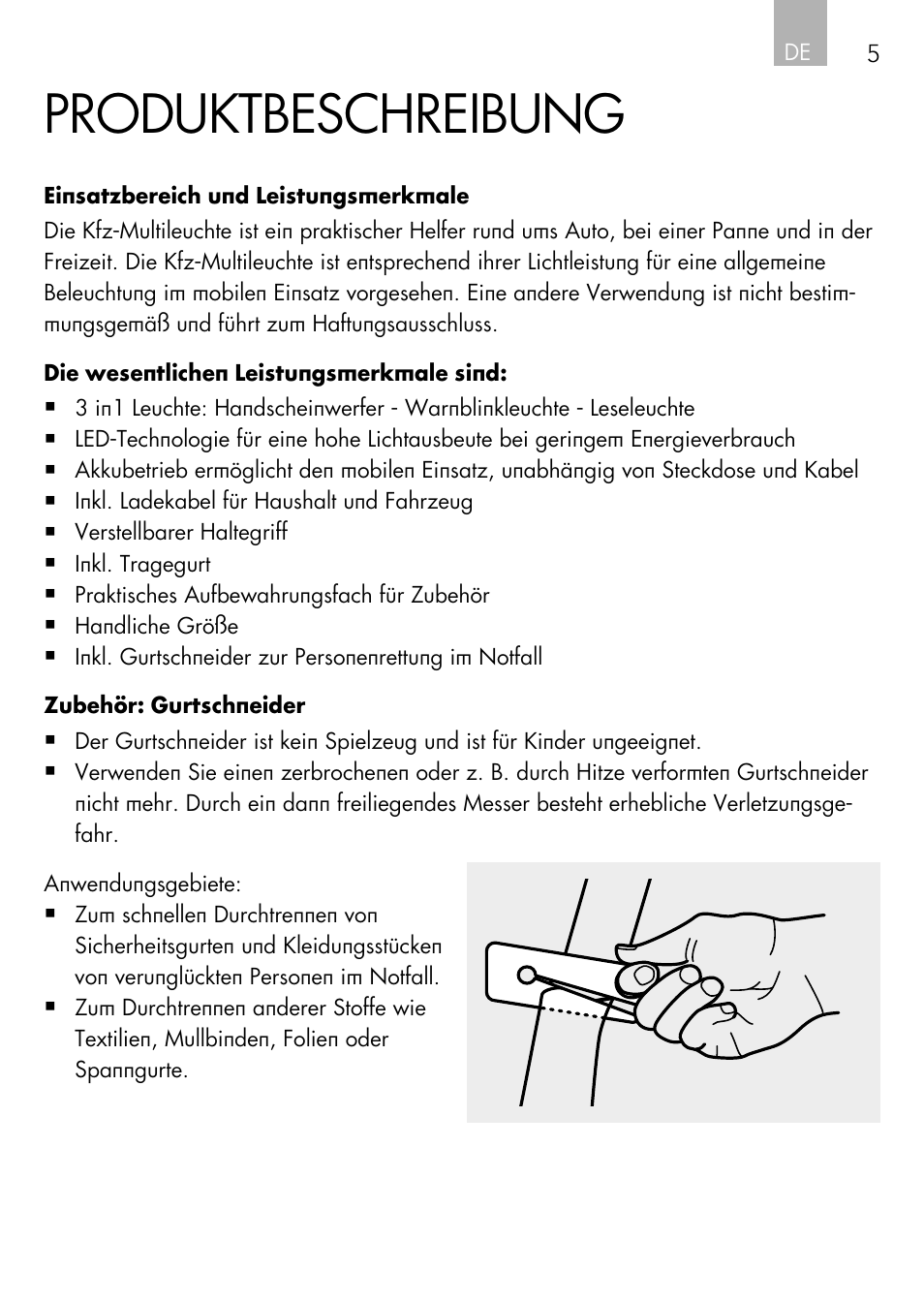 Produktbeschreibung | AEG Vehicle Multilight KL3 User Manual | Page 5 / 50