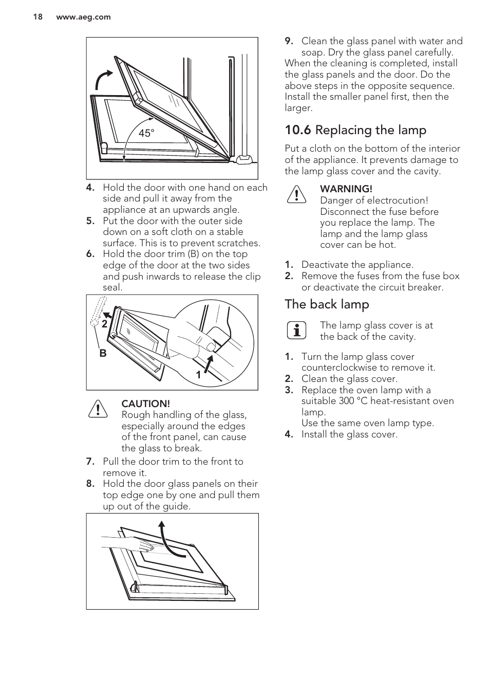 6 replacing the lamp, The back lamp, Troubleshooting | AEG DC4003000M User Manual | Page 18 / 24