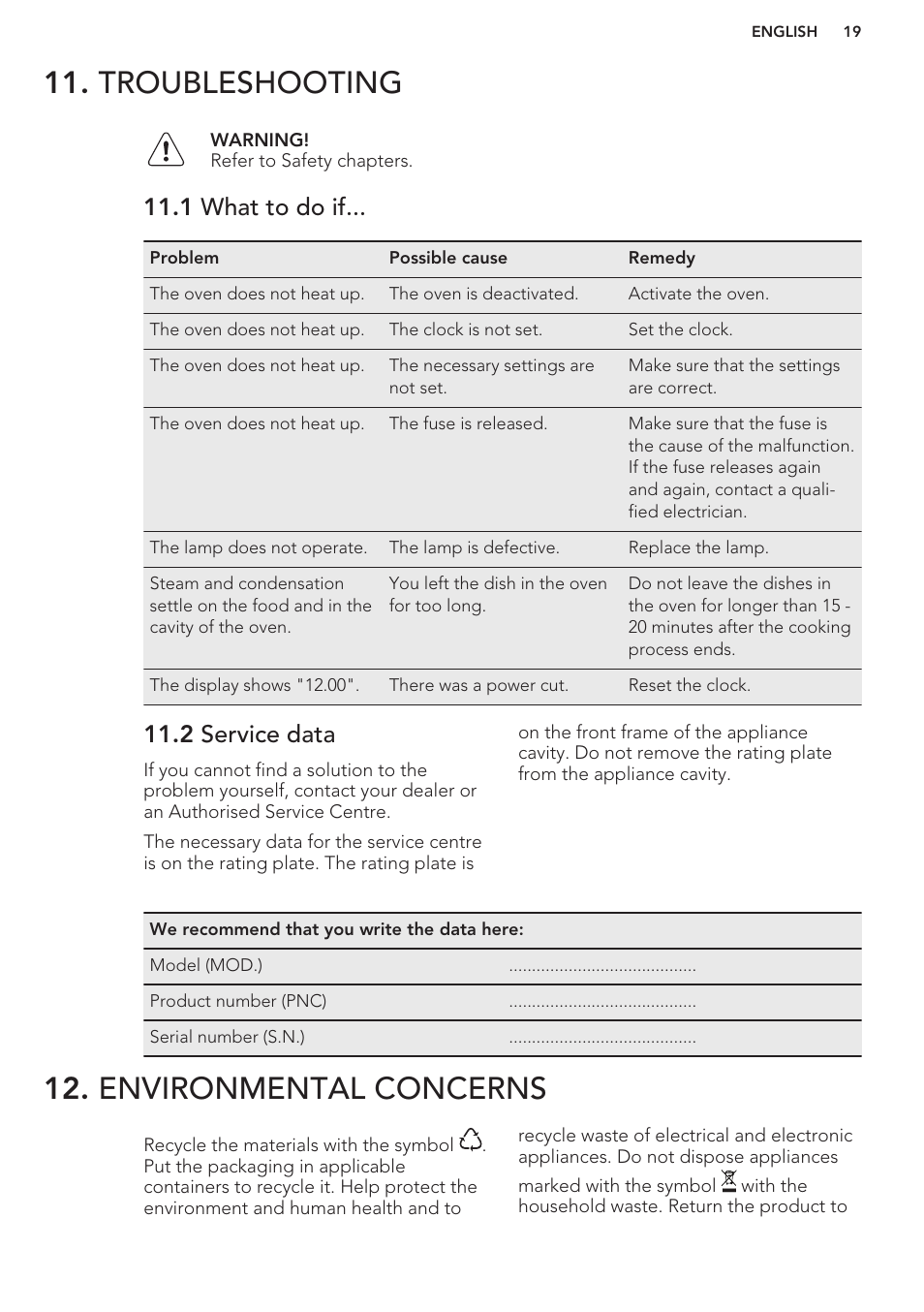 1 what to do if, 2 service data, Troubleshooting | Environmental concerns | AEG DC4003000M User Manual | Page 19 / 24