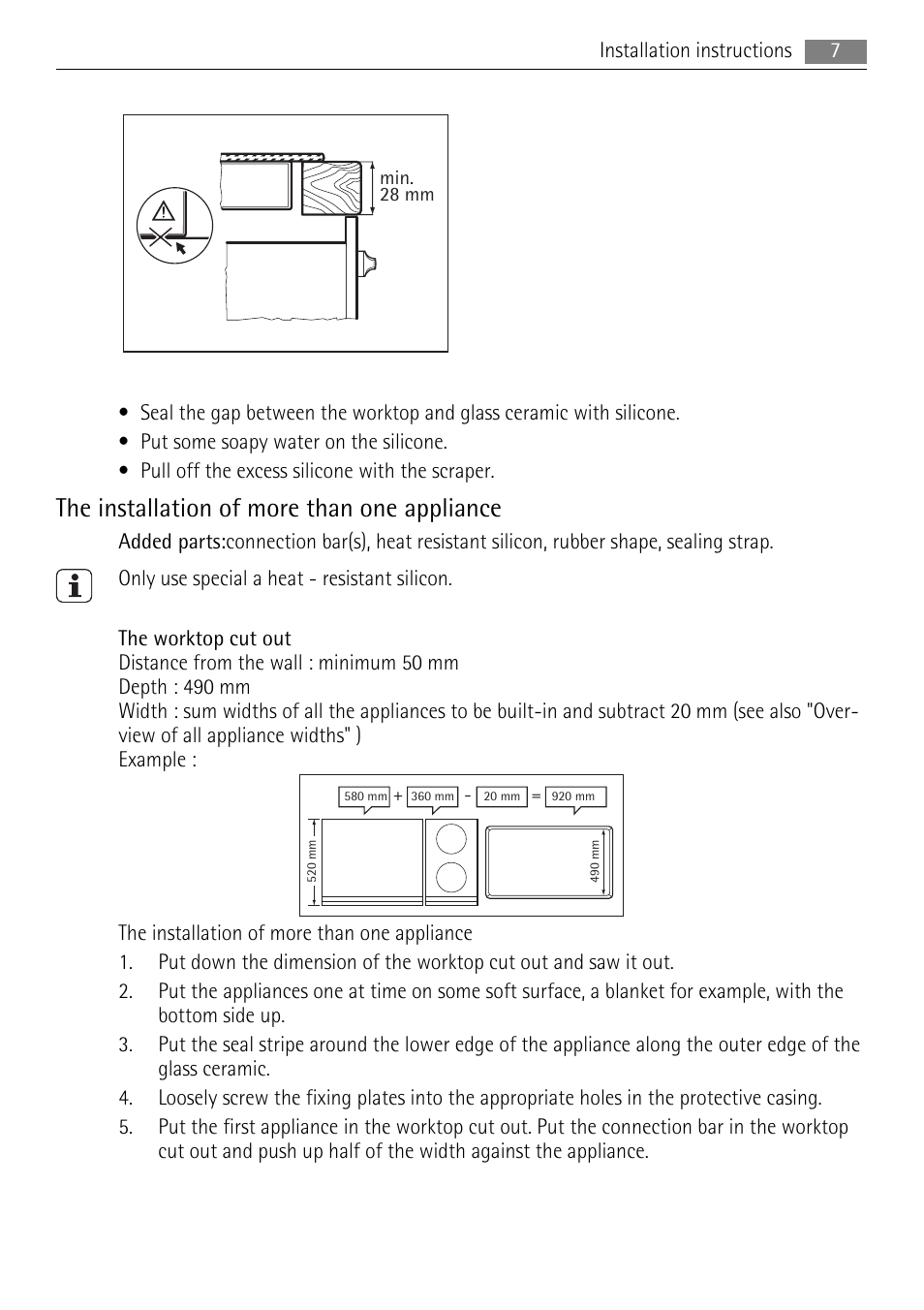 The installation of more than one appliance | AEG HK634060XB User Manual | Page 7 / 20