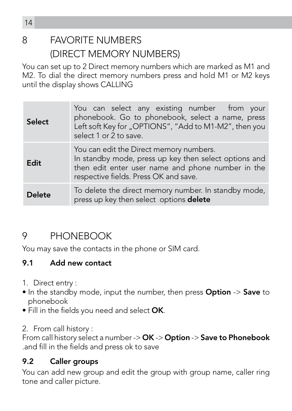 9phonebook | AEG Voxtel M410 User Manual | Page 14 / 32