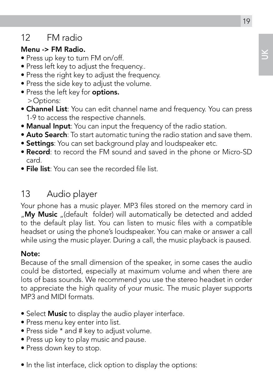 12 fm radio, 13 audio player | AEG Voxtel M410 User Manual | Page 19 / 32