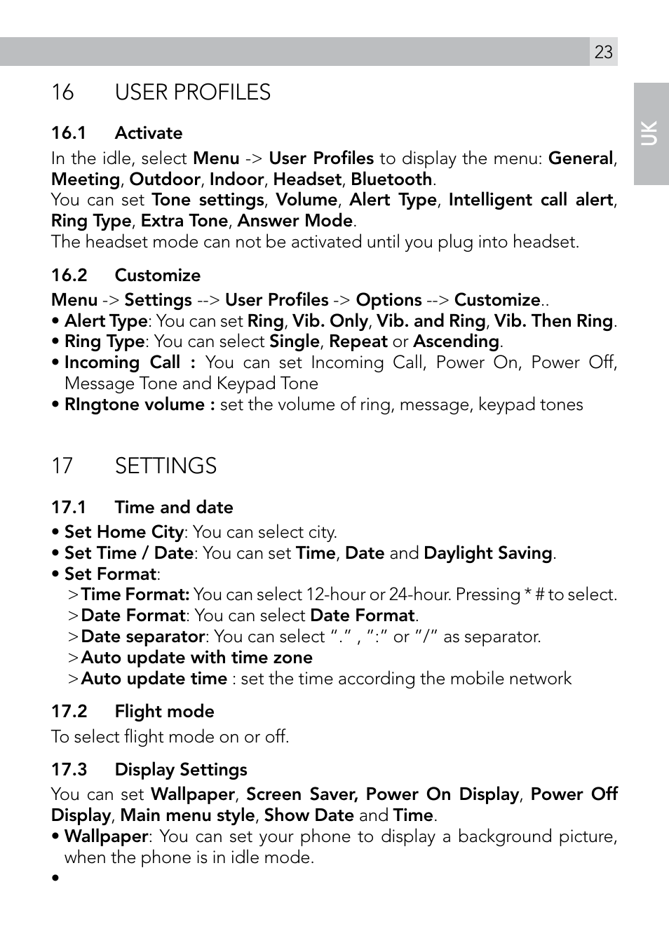 16 user profiles, 17 settings | AEG Voxtel M410 User Manual | Page 23 / 32