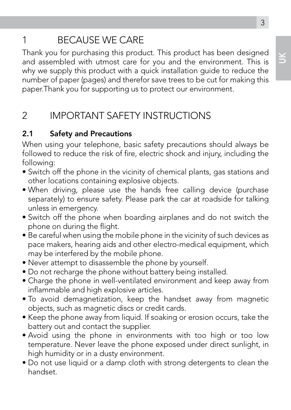1because we care, 2important safety instructions | AEG Voxtel M410 User Manual | Page 3 / 32