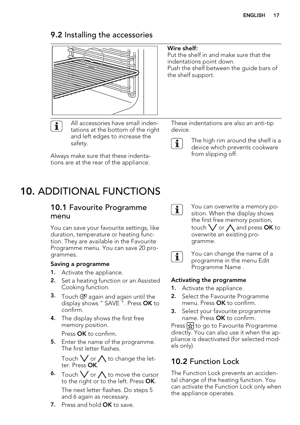 Additional functions, 2 installing the accessories, 1 favourite programme menu | 2 function lock | AEG KS8100001M User Manual | Page 17 / 52