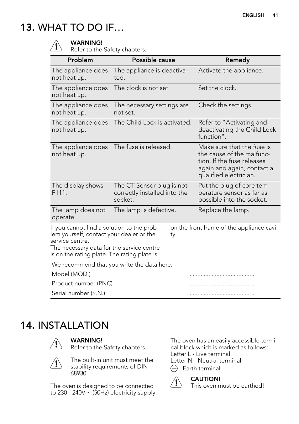 What to do if, Installation | AEG KS8100001M User Manual | Page 41 / 52