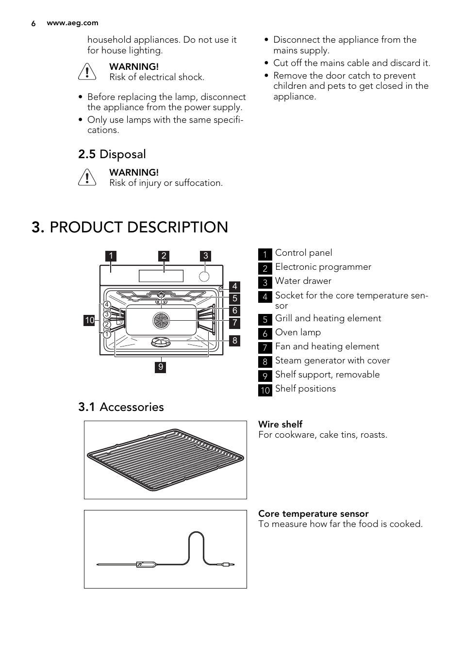 Product description, 5 disposal, 1 accessories | AEG KS8100001M User Manual | Page 6 / 52