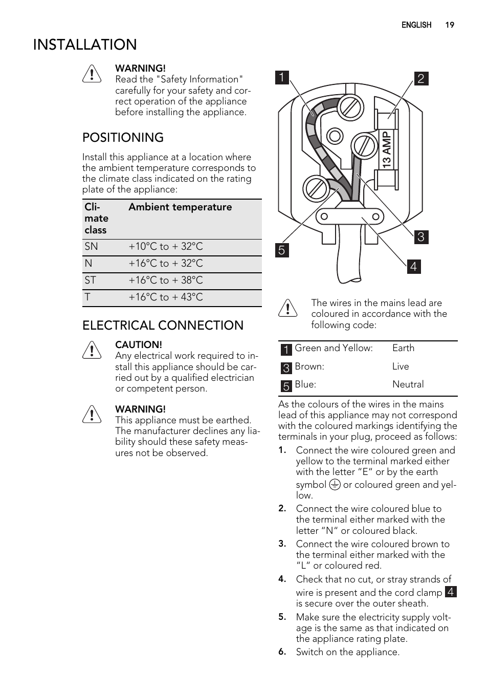 Installation, Positioning, Electrical connection | AEG SCN71800S0 User Manual | Page 19 / 28