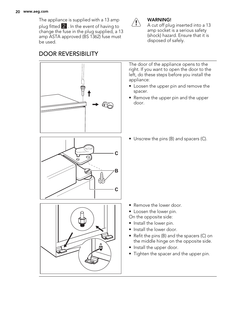 Door reversibility | AEG SCN71800S0 User Manual | Page 20 / 28