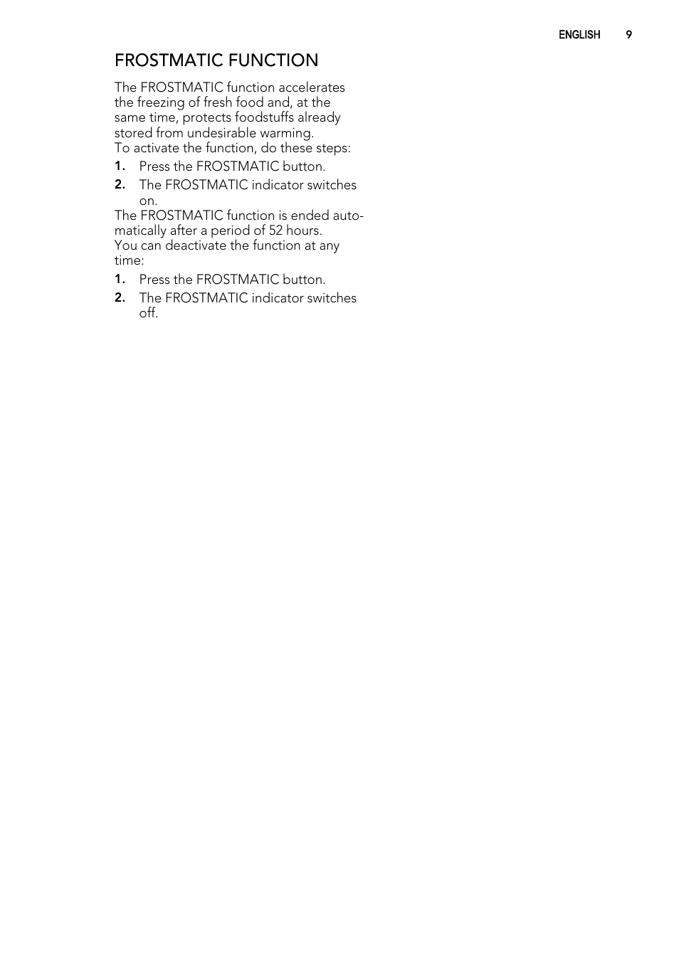 Frostmatic function | AEG SCN71800S0 User Manual | Page 9 / 28