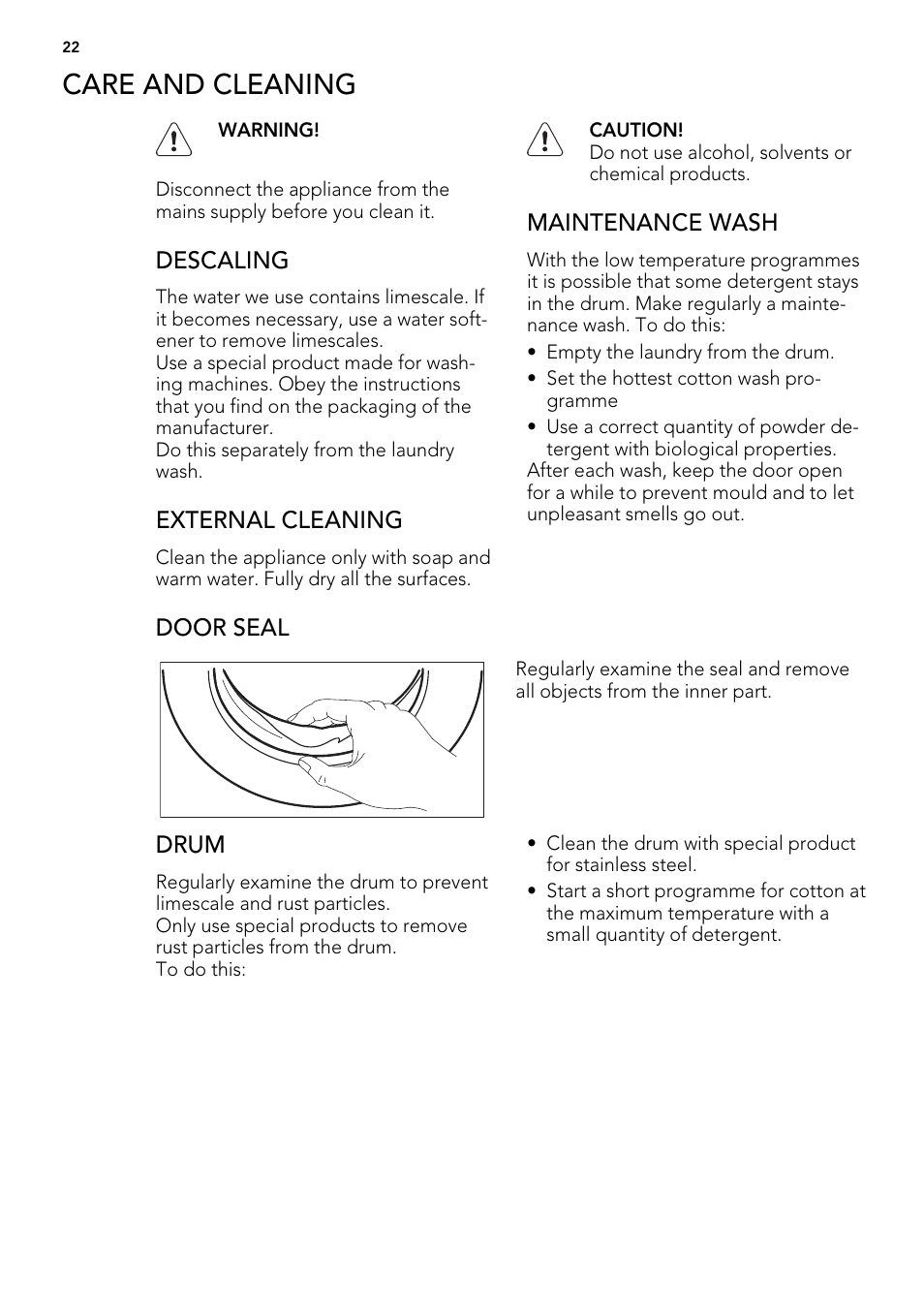 Care and cleaning | AEG L60460FL User Manual | Page 22 / 40