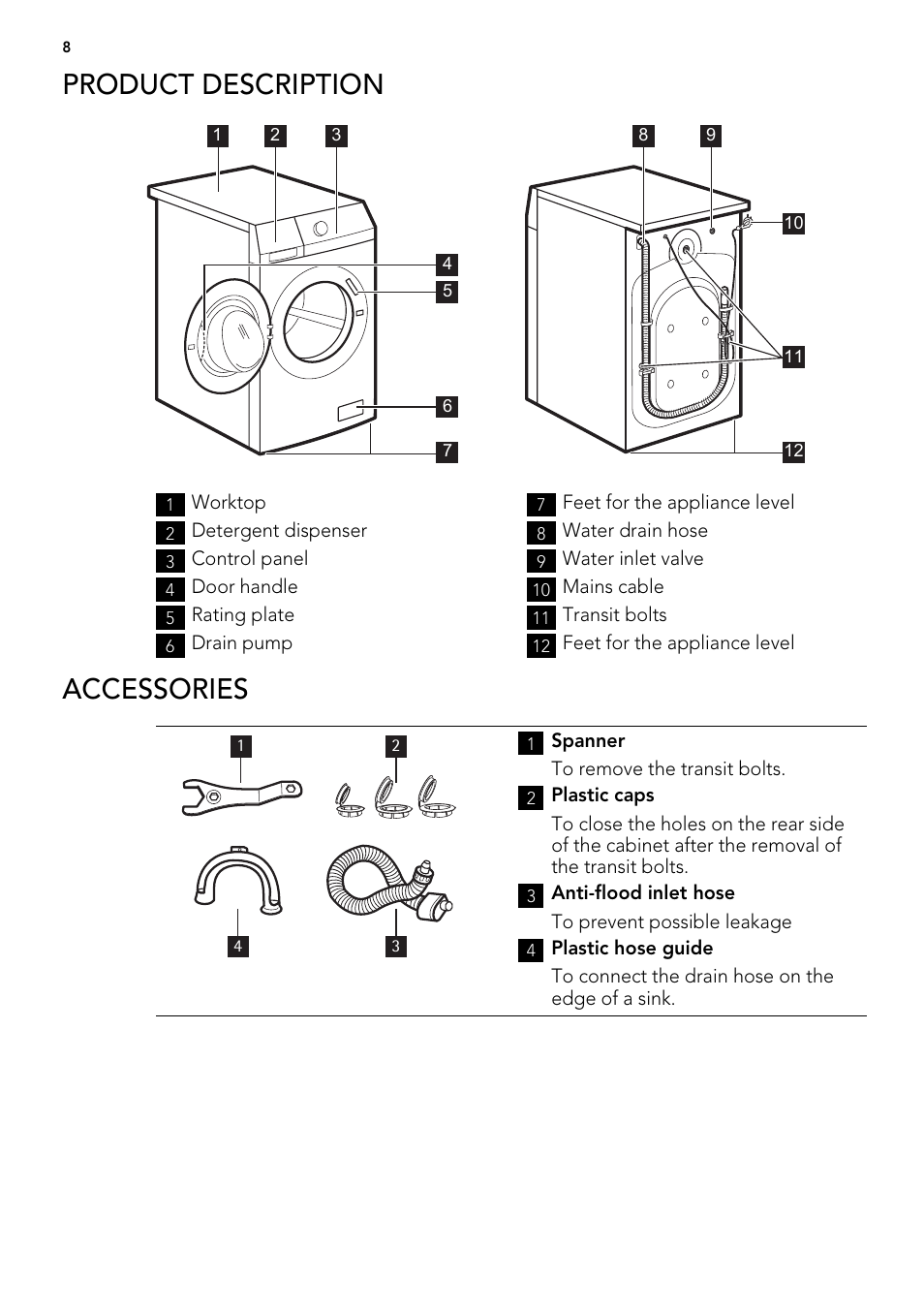 Product description, Accessories | AEG L60460FL User Manual | Page 8 / 40