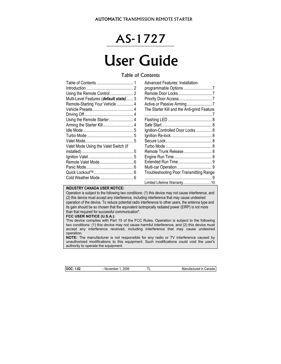 Autostart AS-1727 User Manual | 10 pages