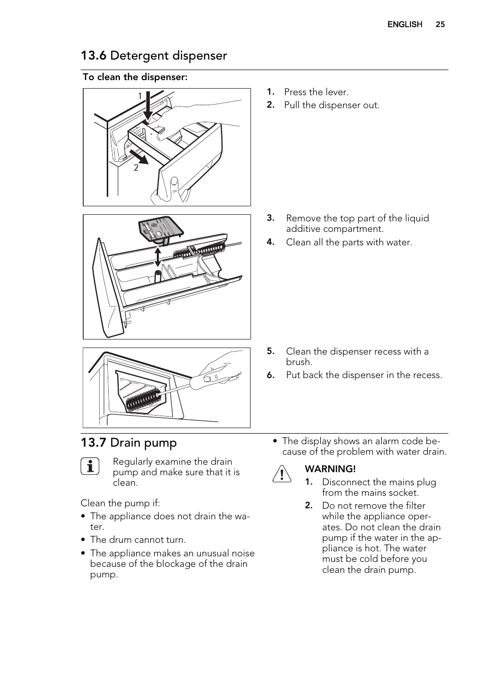 6 detergent dispenser, 7 drain pump | AEG L87695WD User Manual | Page 25 / 40