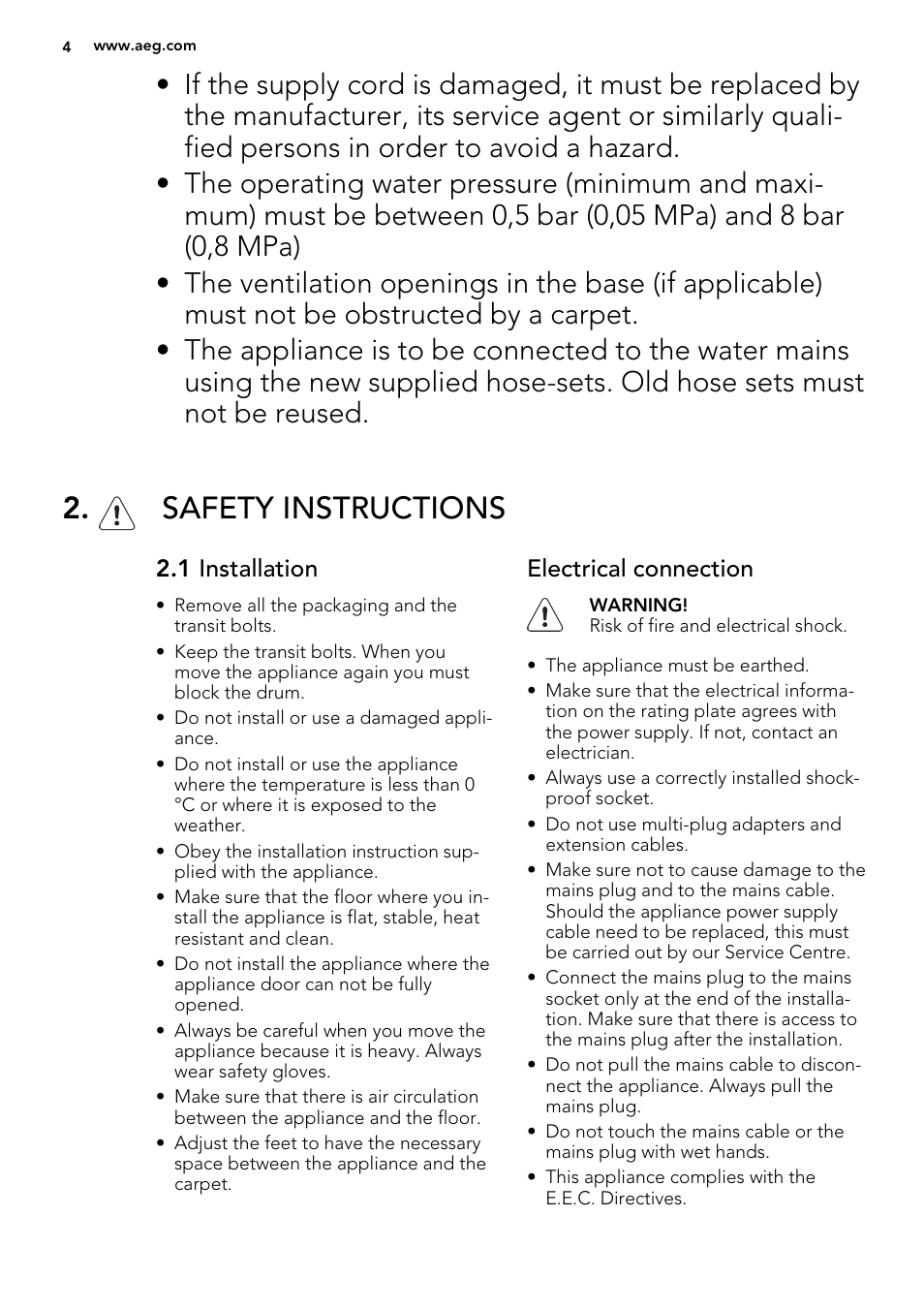 Safety instructions | AEG L87695WD User Manual | Page 4 / 40