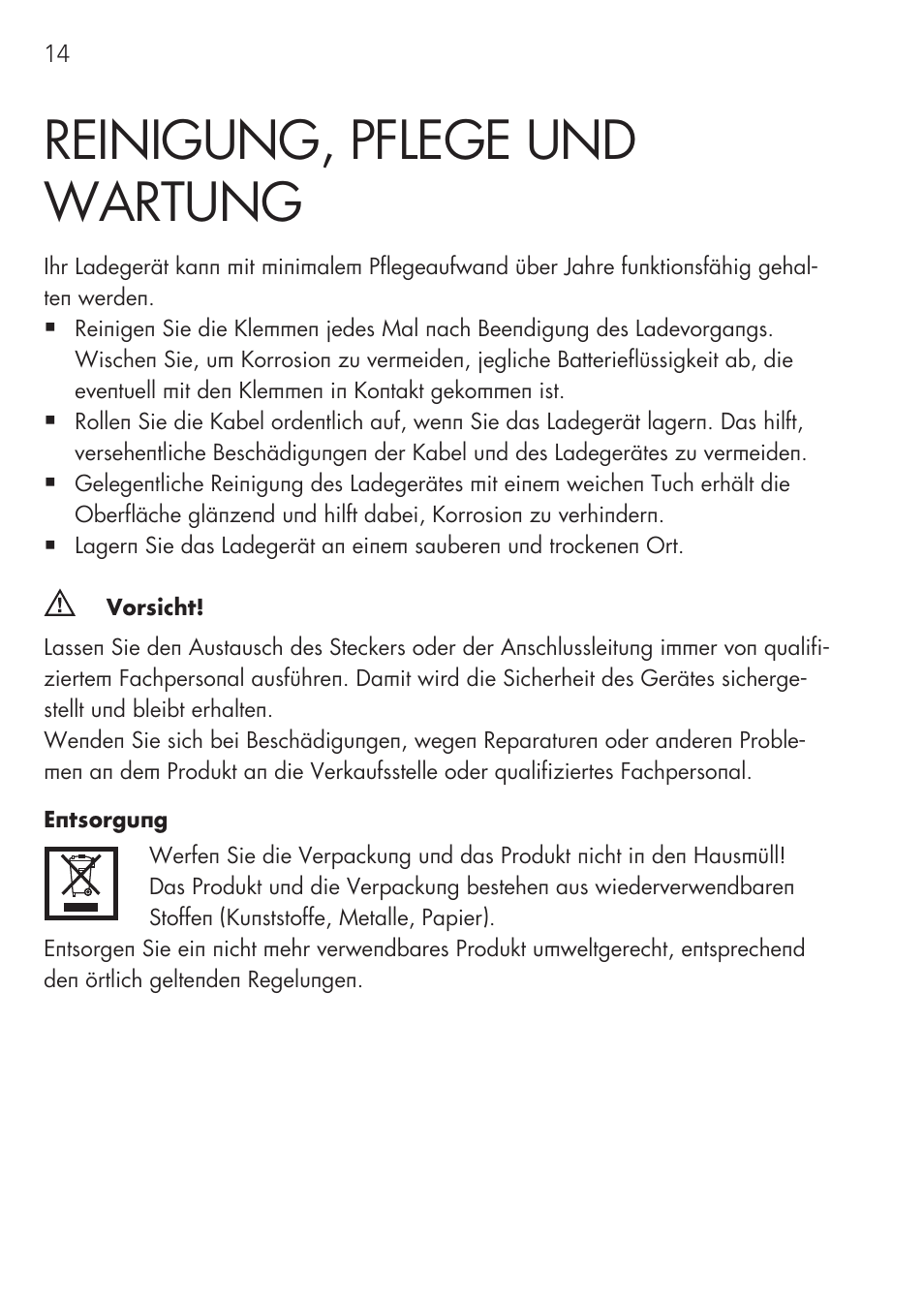 Reinigung, pflege und wartung | AEG Workshop charger WM 18 User Manual | Page 14 / 86