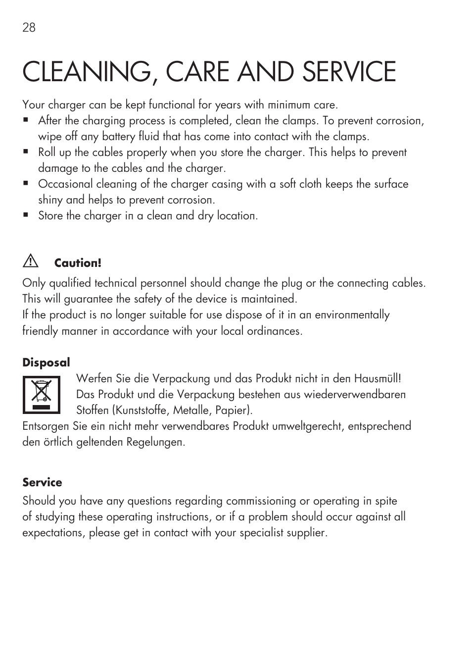 Cleaning, care and service | AEG Workshop charger WM 18 User Manual | Page 28 / 86