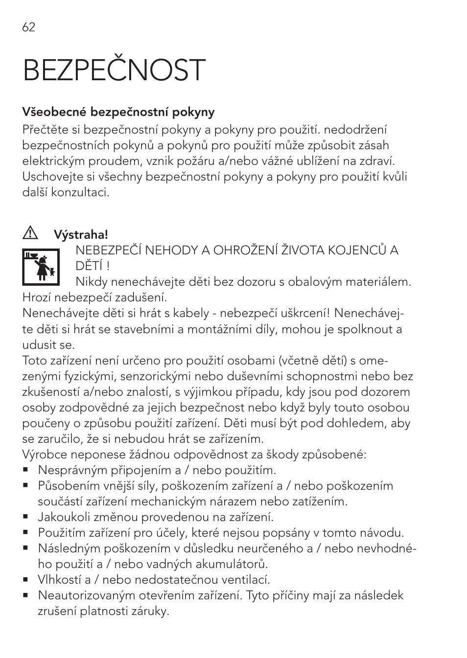 Bezpečnost | AEG Workshop charger WM 18 User Manual | Page 62 / 86