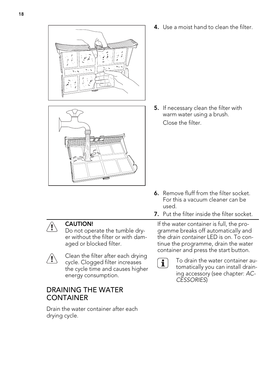 Draining the water container | AEG T76485AH User Manual | Page 18 / 28