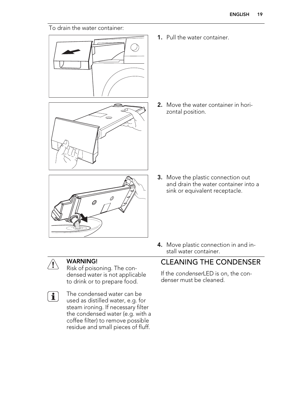 Cleaning the condenser | AEG T76485AH User Manual | Page 19 / 28