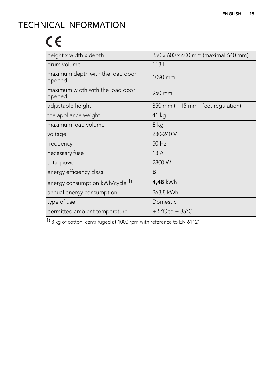 Technical information | AEG T76485AH User Manual | Page 25 / 28