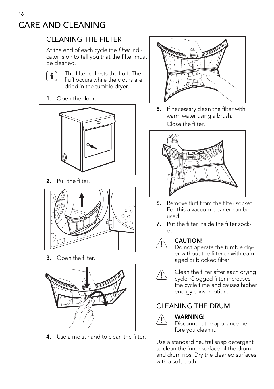 Care and cleaning | AEG T65270AC User Manual | Page 16 / 28