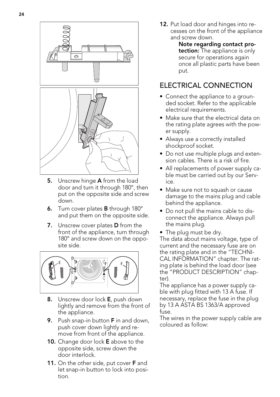 Electrical connection | AEG T65270AC User Manual | Page 24 / 28