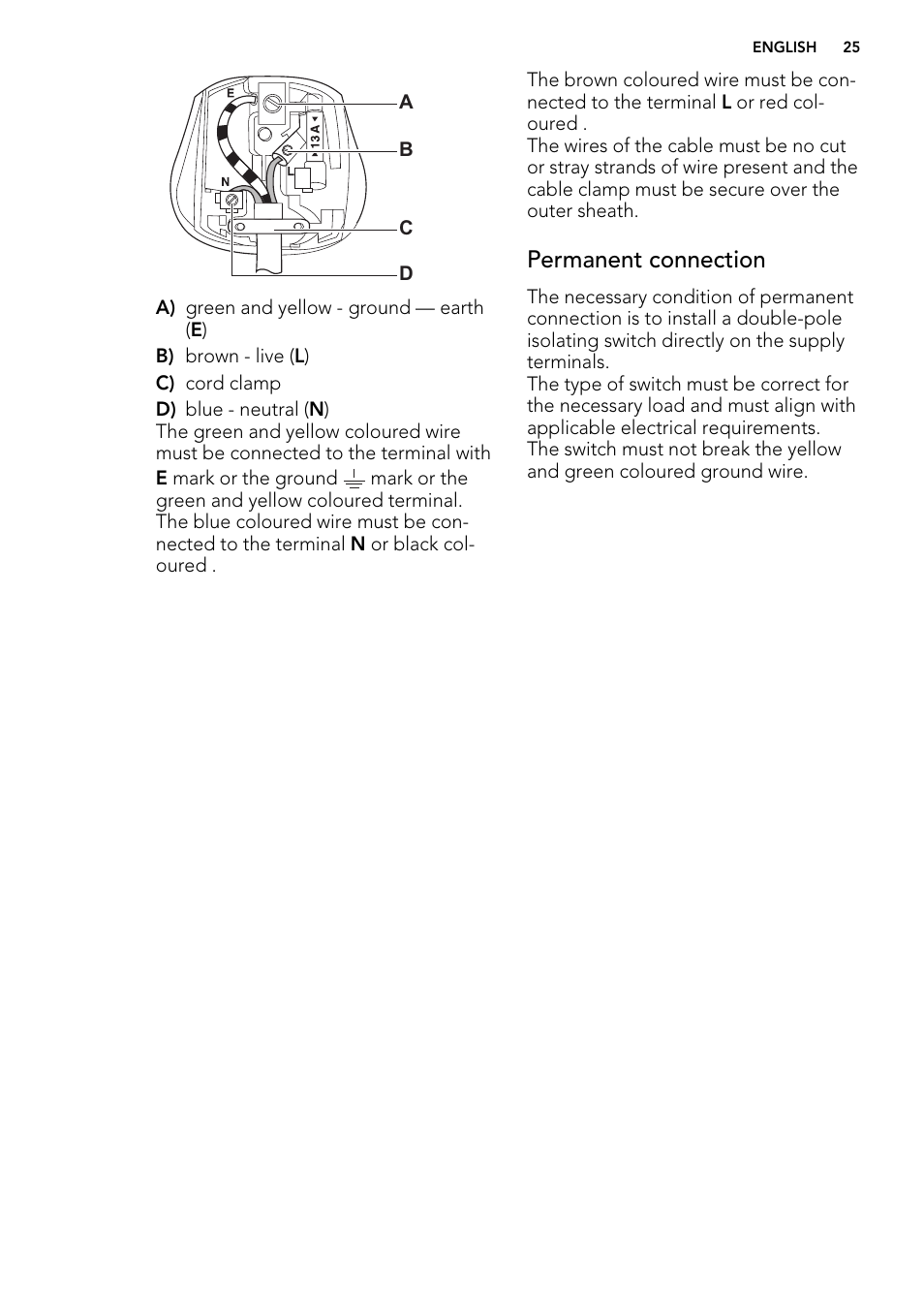 Permanent connection | AEG T65270AC User Manual | Page 25 / 28