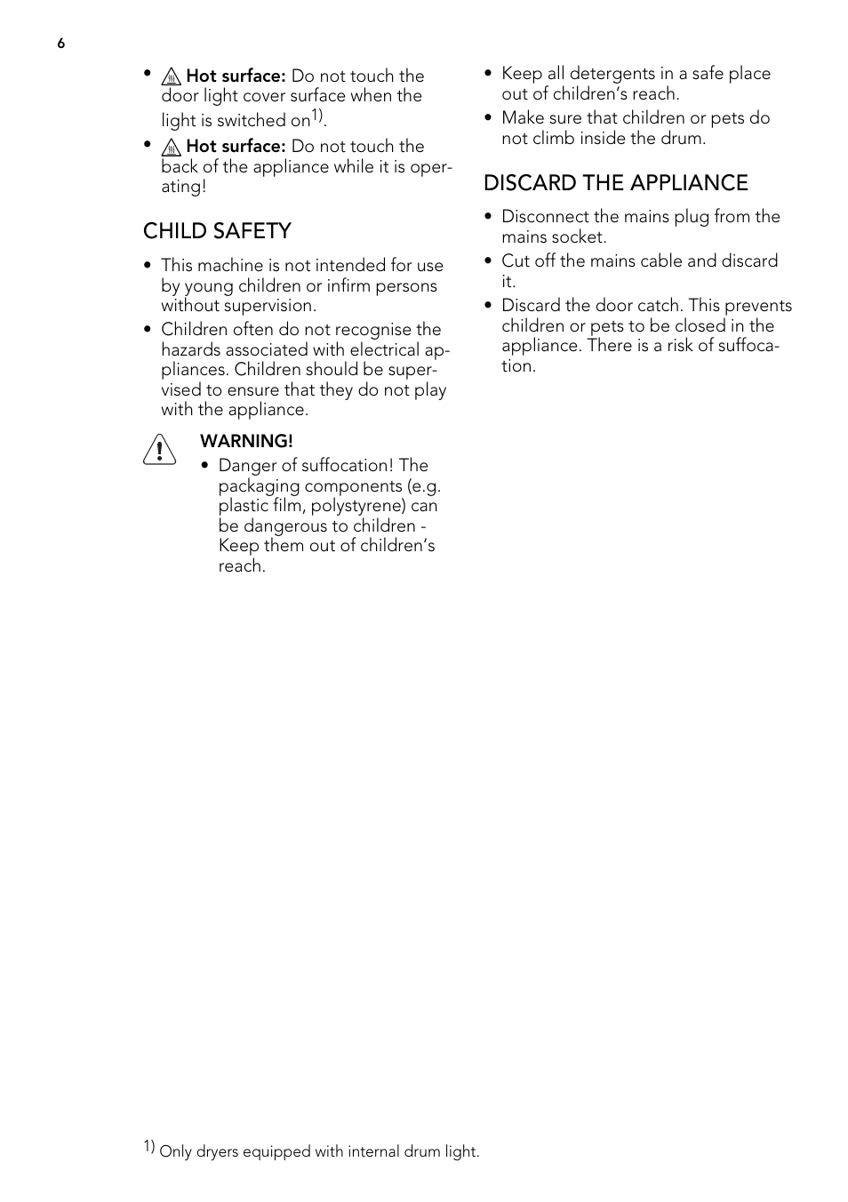 Child safety, Discard the appliance | AEG T65270AC User Manual | Page 6 / 28