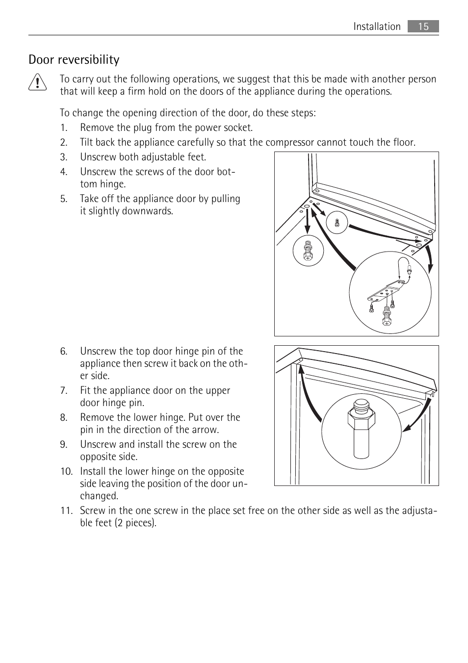 Door reversibility | AEG S54000KMW0 User Manual | Page 15 / 20