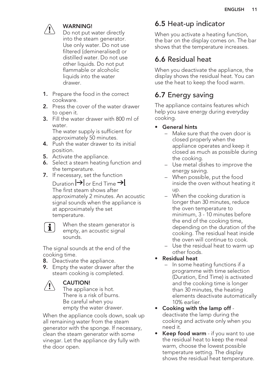 5 heat-up indicator, 6 residual heat, 7 energy saving | AEG KE8404001M User Manual | Page 11 / 24