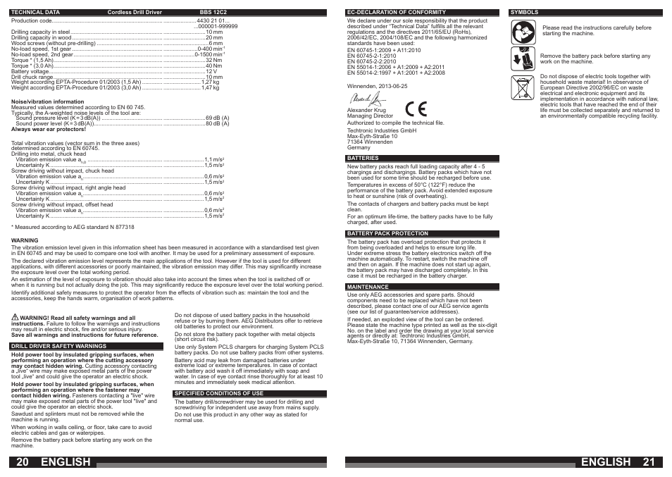 English | AEG BBS 12C2 User Manual | Page 11 / 39