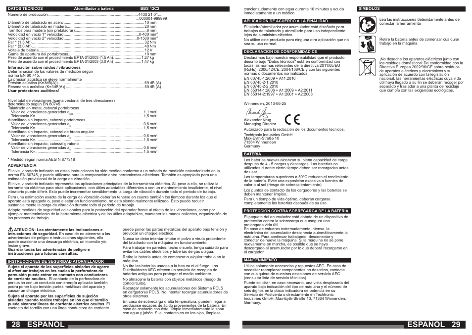 Español | AEG BBS 12C2 User Manual | Page 15 / 39