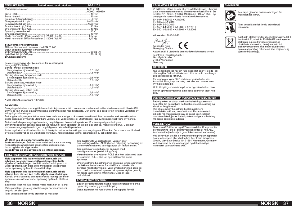 Norsk | AEG BBS 12C2 User Manual | Page 19 / 39