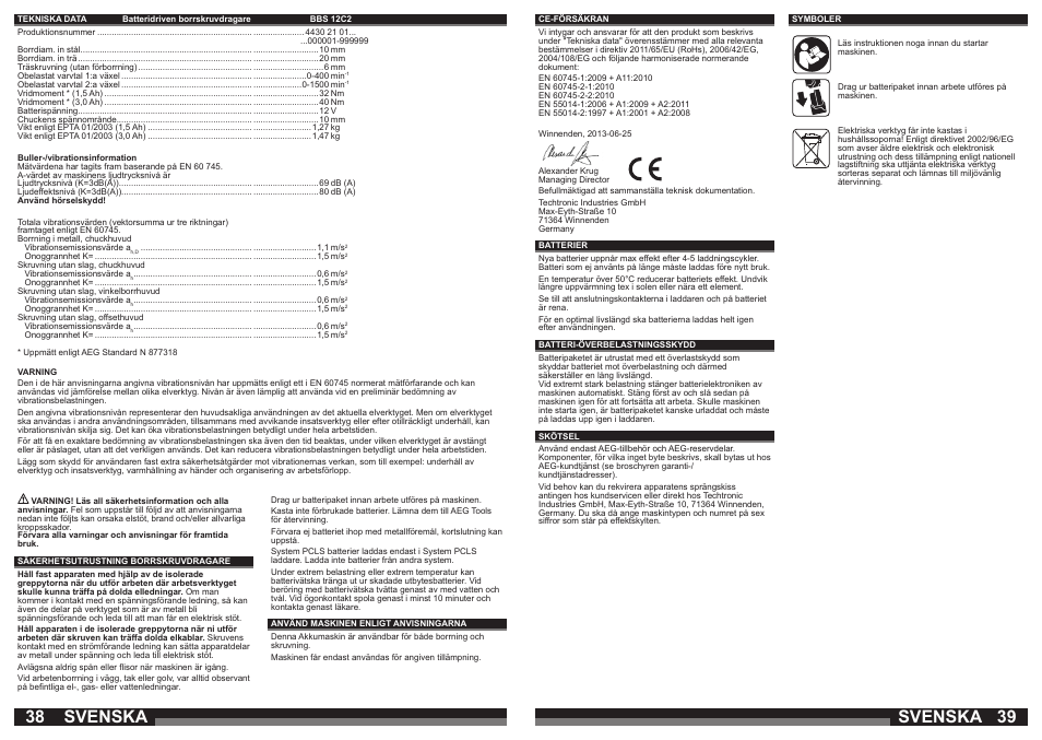 Svenska | AEG BBS 12C2 User Manual | Page 20 / 39