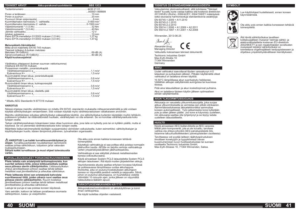 Suomi | AEG BBS 12C2 User Manual | Page 21 / 39