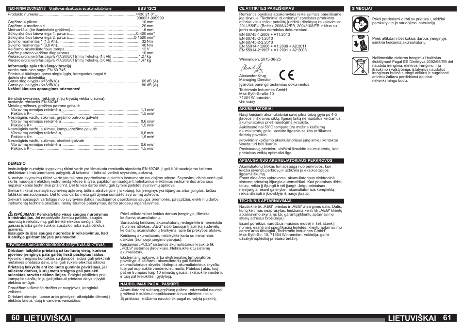 Lietuviškai | AEG BBS 12C2 User Manual | Page 31 / 39