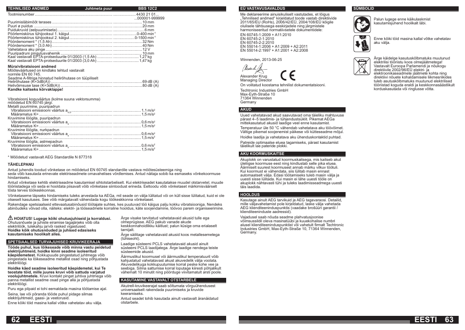 Eesti | AEG BBS 12C2 User Manual | Page 32 / 39