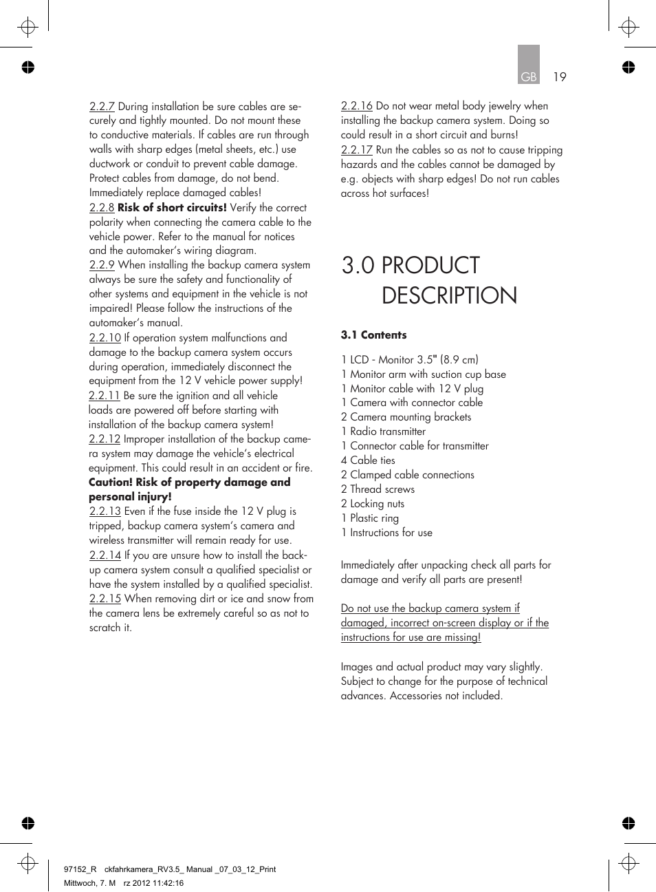 0 product description | AEG Rear Camera System RV 3.5 User Manual | Page 19 / 80
