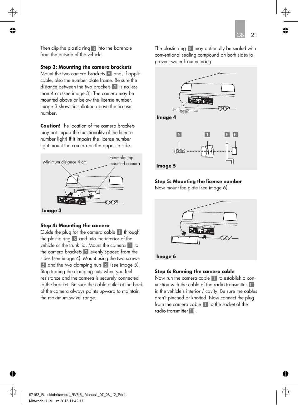 Gb 21 | AEG Rear Camera System RV 3.5 User Manual | Page 21 / 80